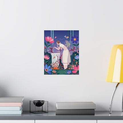 🐠🌸 The Lady Of The Enchanted Aquarium Matte Vertical Poster – Art Deco Underwater Whimsy