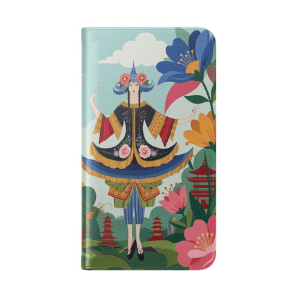 🌸🏯 The Lady Of The Pagoda Garden Flip Case – Art Deco Floral Fantasy