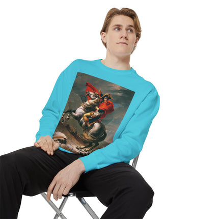 Napoleon Crossing the Alps by Jacques-Louis David Unisex Garment-Dyed Sweatshirt