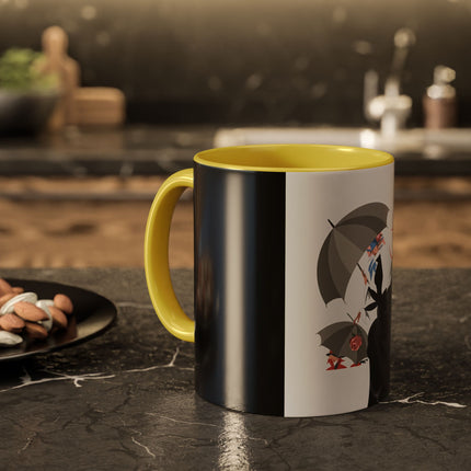 The Lady of Silver Umbrellas Colorful Mug (11oz, 15oz) – Art Deco Mystery, Elegant Fashion & Silver Dreamscape