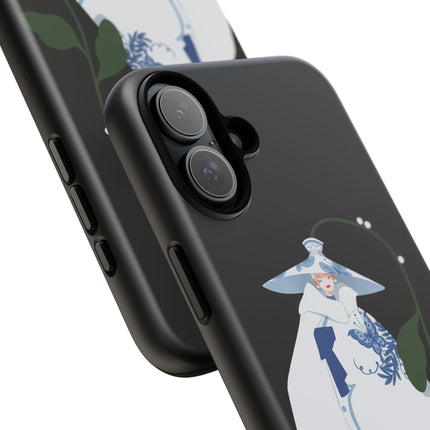 Blue & White Porcelain Geisha Phone Case – Elegant Mystery & Floral Grace
