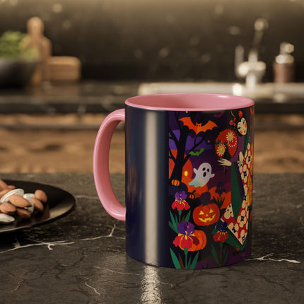 🌙🎃 The Moonlit Garden Masquerade Colorful Mug – Floral Halloween Charm