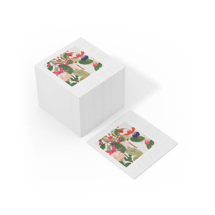 Fuchsia Flower White Coined Napkins – Vibrant Fuchsia & Japanese Woodblock Elegance