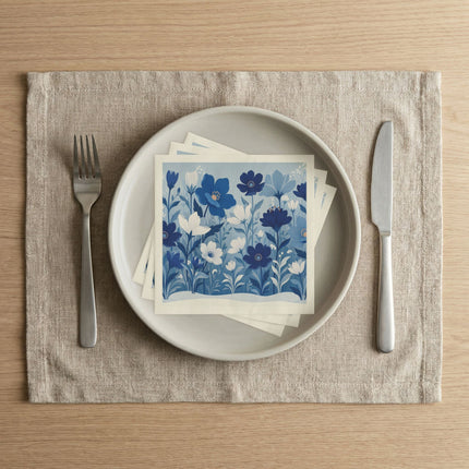 💙❄️ The Winter Blue Blossom Garden Napkins – Elegant Botanical Floral Art