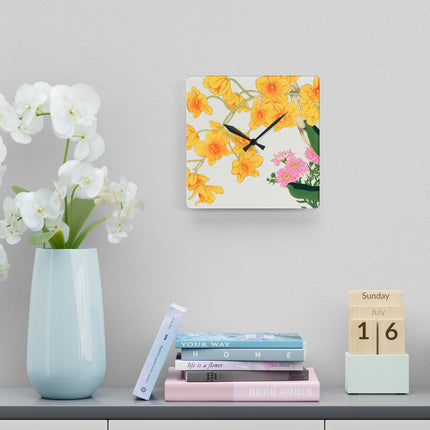 Golden Bow Orchid by Tanigami Kônan Acrylic Wall Clock, Round and Square