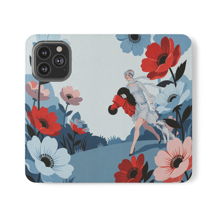 🌺🐕 The Lady Of The Flower Walk Flip Case – Art Deco Garden Stroll