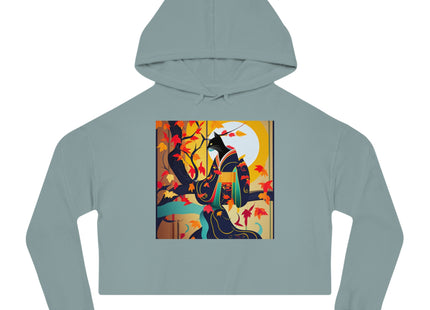 Black Cat in Kimono Women’s Cropped Hooded Sweatshirt