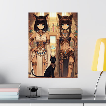 🐱🏛️ Egyptian Priestess Cats Matte Vertical Poster – Temple Guardians & Ancient Grace