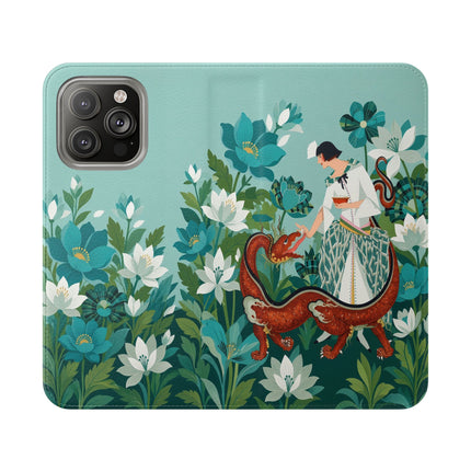 🐉🌿 The Dragon Keeper Flip Case – Art Deco Floral Fantasy