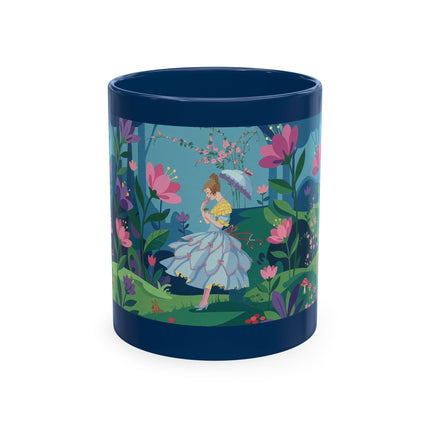 🌸☂️ The Lady Of The Enchanted Garden Stroll Ceramic Mug – Art Deco Floral Whimsy