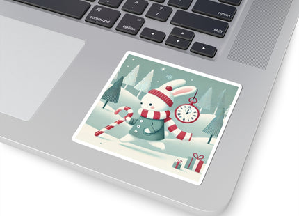 Candy Cane Timekeeper Bunny Kiss-Cut Stickers (4 Sizes)