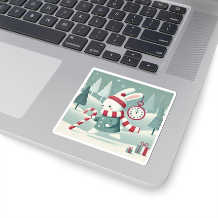 Candy Cane Timekeeper Bunny Kiss-Cut Stickers (4 Sizes)