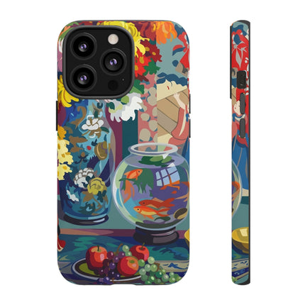 Floral Fishbowl Still Life Phone Case – Vibrant Harmony & Colorful Life