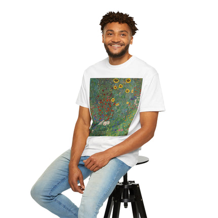 Farm Garden with Sunflowers by Gustav Klimt Unisex Garment-Dyed T-shirt