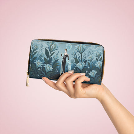 🌿🩵 The Enchanted Blue Lily Garden Wallet – Art Deco Botanical Elegance