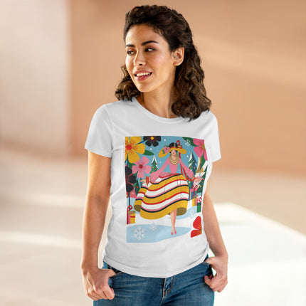 🎄🌸 The Christmas Blossom Belle Cotton Tee – Art Deco Holiday Whimsy