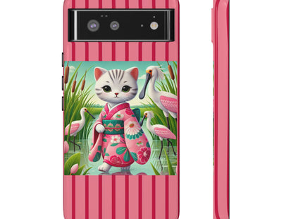 Geisha Kitten Strolls Among the Spoonbills Phone Cases