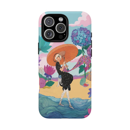 🌊☂️ The Lady Of The Flowered Seashore Phone Case – Art Deco Seaside Fashion