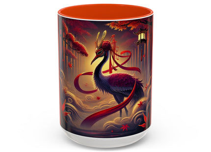 Regal Crimson Crane in the Autumn Mist Colorful Mugs (11oz, 15oz)