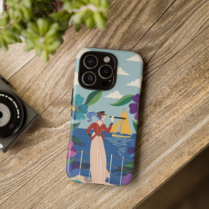 🌊🔭 The Lady Of The Seaside Lookout Phone Case – Art Deco Nautical Adventure