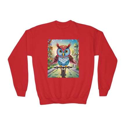 Cycling Owl Youth Crewneck Sweatshirt – Urban Adventure & Playful Motion