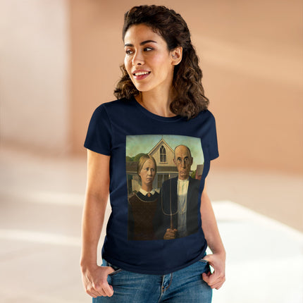 American Gothic by Grant Wood Women's Midweight Cotton Tee