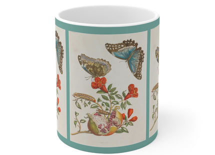Blue Butterflies and Pomegranate by Maria Sibylla Merian Ceramic Mug 11oz