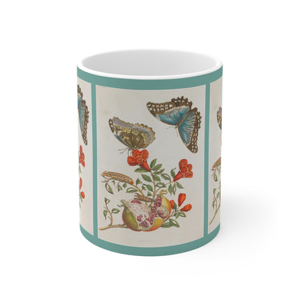 Blue Butterflies and Pomegranate by Maria Sibylla Merian Ceramic Mug 11oz