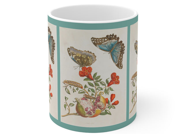 Blue Butterflies and Pomegranate by Maria Sibylla Merian Ceramic Mug 11oz