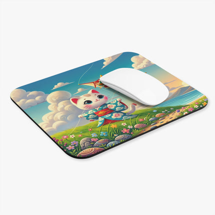 Geisha Kitten and the Dragon Kite Mouse Pad – Joyful Flight & Dragon Spirit