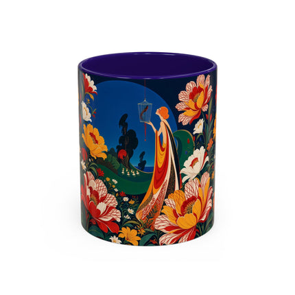 🌺🐦 The Enchanted Birdcage Garden Colorful Mug – Art Deco Floral Fantasy