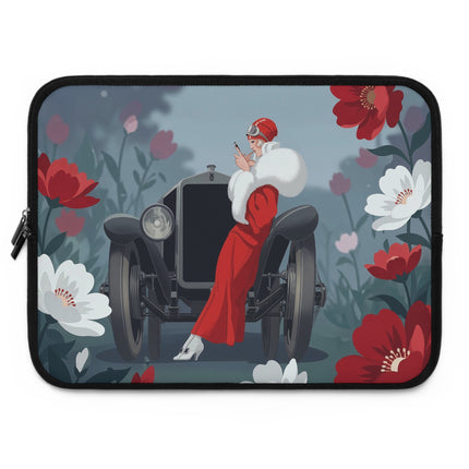 🏎️🌺 The Lady Of The Grand Touring Car Laptop Sleeve – Art Deco Motoring Elegance
