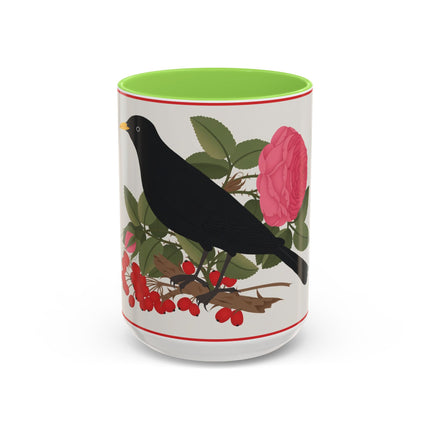 Blackbird & Rose Colorful Mugs – Timeless Elegance & Nature's Harmony
