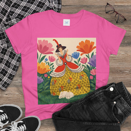 🐇🌼 The Enchanted Rabbit Garden Cotton Tee – Art Deco Floral Whimsy
