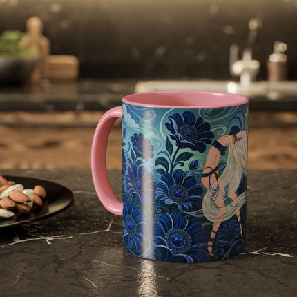 💙🌸 The Sapphire Wind Dancer Colorful Mug – Art Deco Floral Fantasy