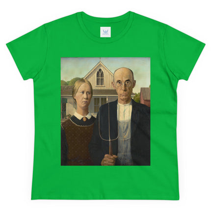 American Gothic by Grant Wood Women's Midweight Cotton Tee