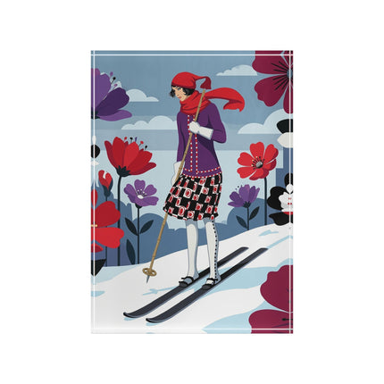 🎿❄️ The Winter Flower Skier Acrylic Art Block – Art Deco Alpine Fantasy