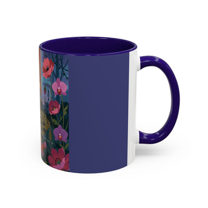 The Lady And The Midnight Birdcage Colorful Mugs – Art Deco Botanical Elegance