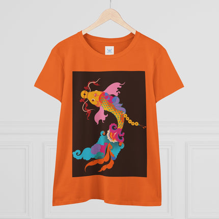 Golden Koi Women's Midweight Cotton Tee – Prosperity & Vibrant Energy