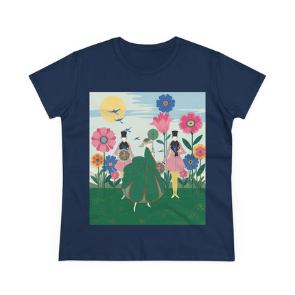 🌸🎩 The Lady Of The Giant Flower Garden Cotton Tee – Art Deco Floral Promenade
