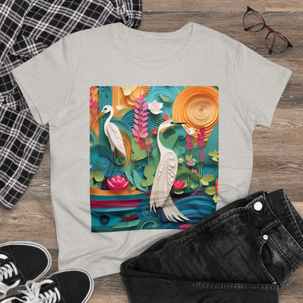 Elegant Egret Oasis Women's Midweight Cotton Tee