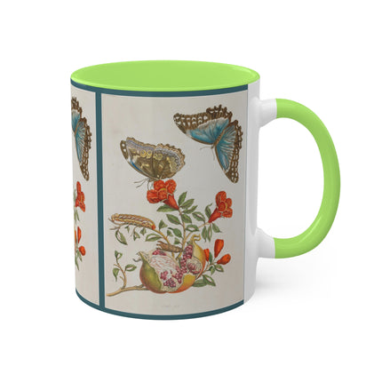 Blue Butterflies and Pomegranate by Maria Sibylla Merian Colorful Mugs, 11oz