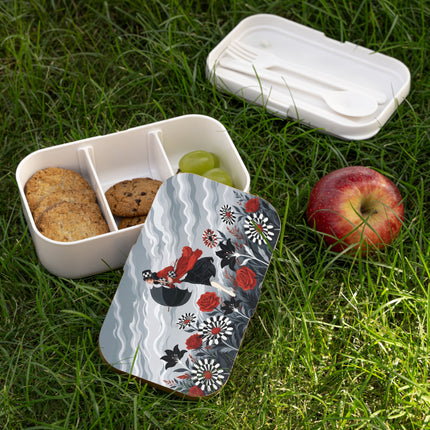 🌹☂️ The Lady In The Storm Bento Lunch Box – Art Deco Floral Drama