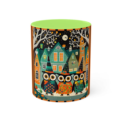 Night of the Trick-or-Treating Owlets Colorful Mugs, 11oz