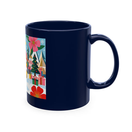 🎄🌸 The Lady Of The Striped Christmas Garden Ceramic Mug – Art Deco Holiday Whimsy