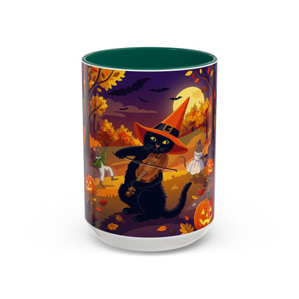 🐈‍⬛🎻 The Black Cat's Moonlit Melody Colorful Mug – Whimsical Halloween Music
