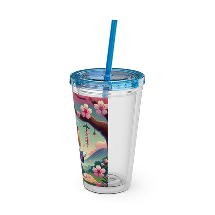 Samurai Kitten Sunsplash Tumbler with Straw, 16oz