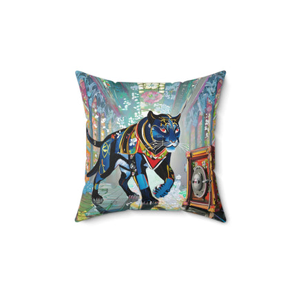 Cyber Panther's Hunt Spun Polyester Square Pillow