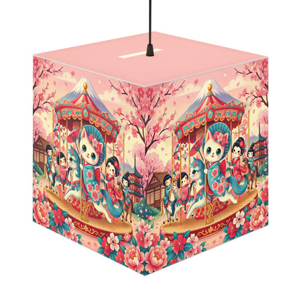 🎠🌸 Geisha Kitten's Enchanted Carousel Ride Light Cube Lamp – Whimsical Dreams & Cherry Blossom Magic