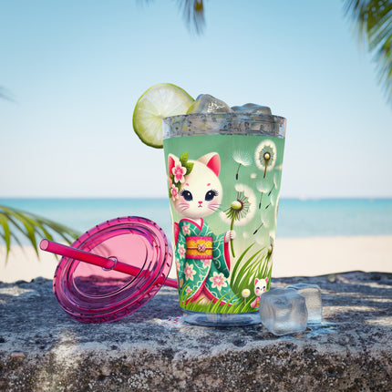Geisha Kitten and the Dandelion Wish Sunsplash Tumbler with Straw, 16oz